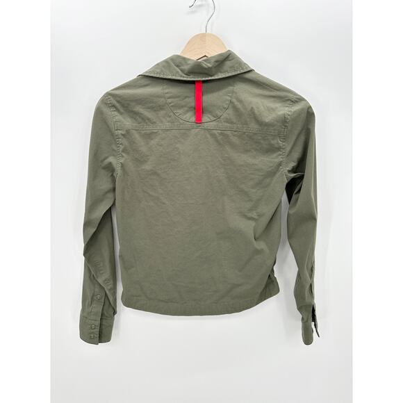 Topo Designs Button Down Shirt Women XS Olive Green Cropped Collar Cotton Nylon - Picture 2 of 7